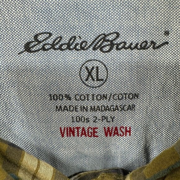 Eddie Bauer Men Shirt Extra Large Green Plaid 100% Cotton Button Front - Picture 5 of 10